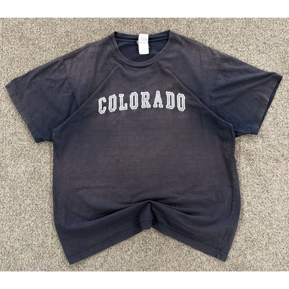 Vintage Y2K Colorado T Shirt Mens L TeeMax Faded Navy Spellout College 2000s